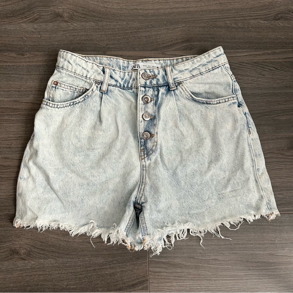 Zara Blue Jean Shorts with Frayed Hem
